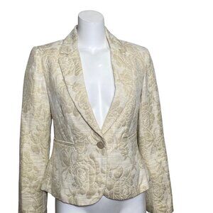 George ME Mark Eisen Blazer Jacket Womens Size 6 Gold Metallic Floral Damask
